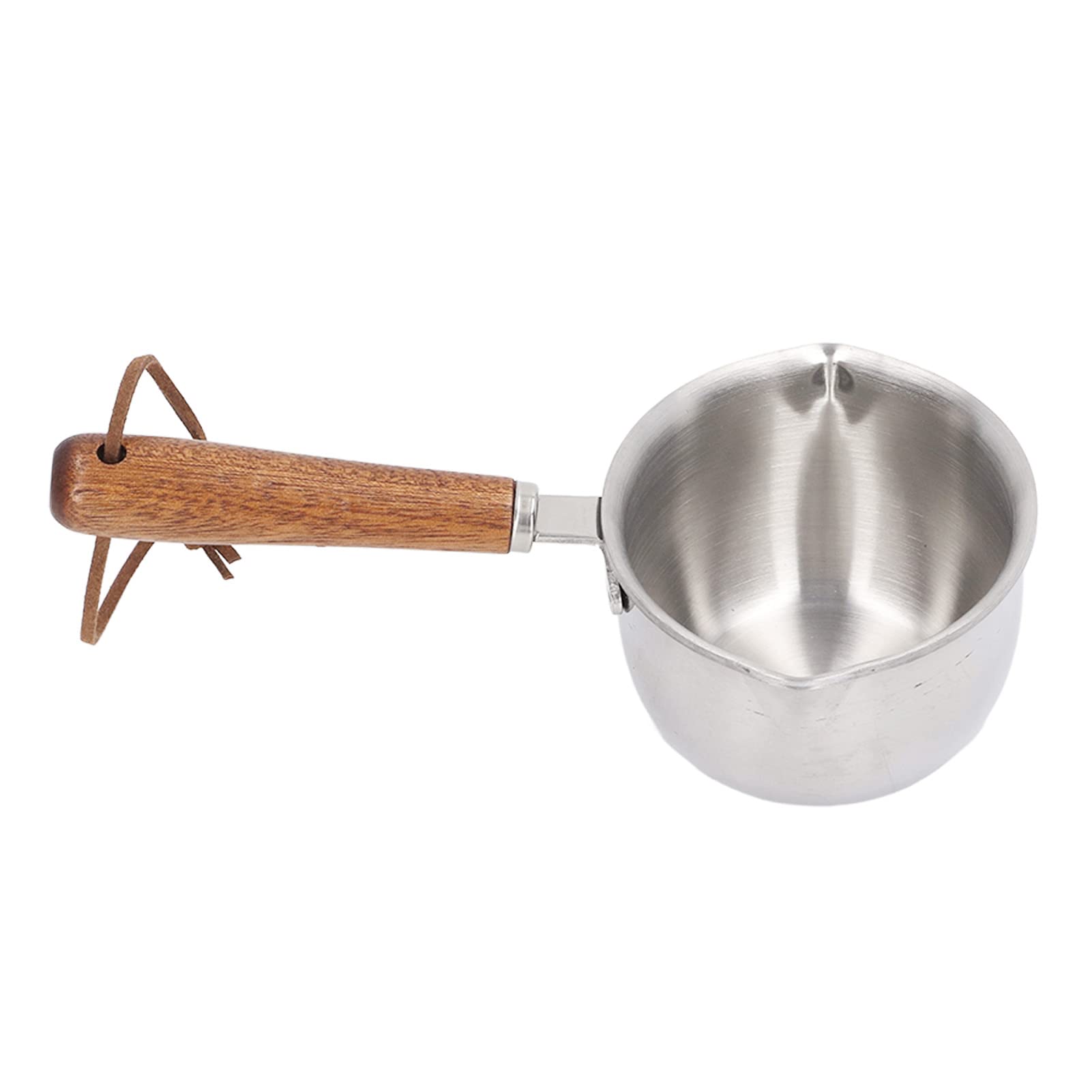 Milk Warmer, Butter Warmer with Dual Spout and Accurate Scale 3 Layers Stainless Steel Wooden Handle Milk Pot for Heating Soup, Milk Or Melting Butter (120ML)