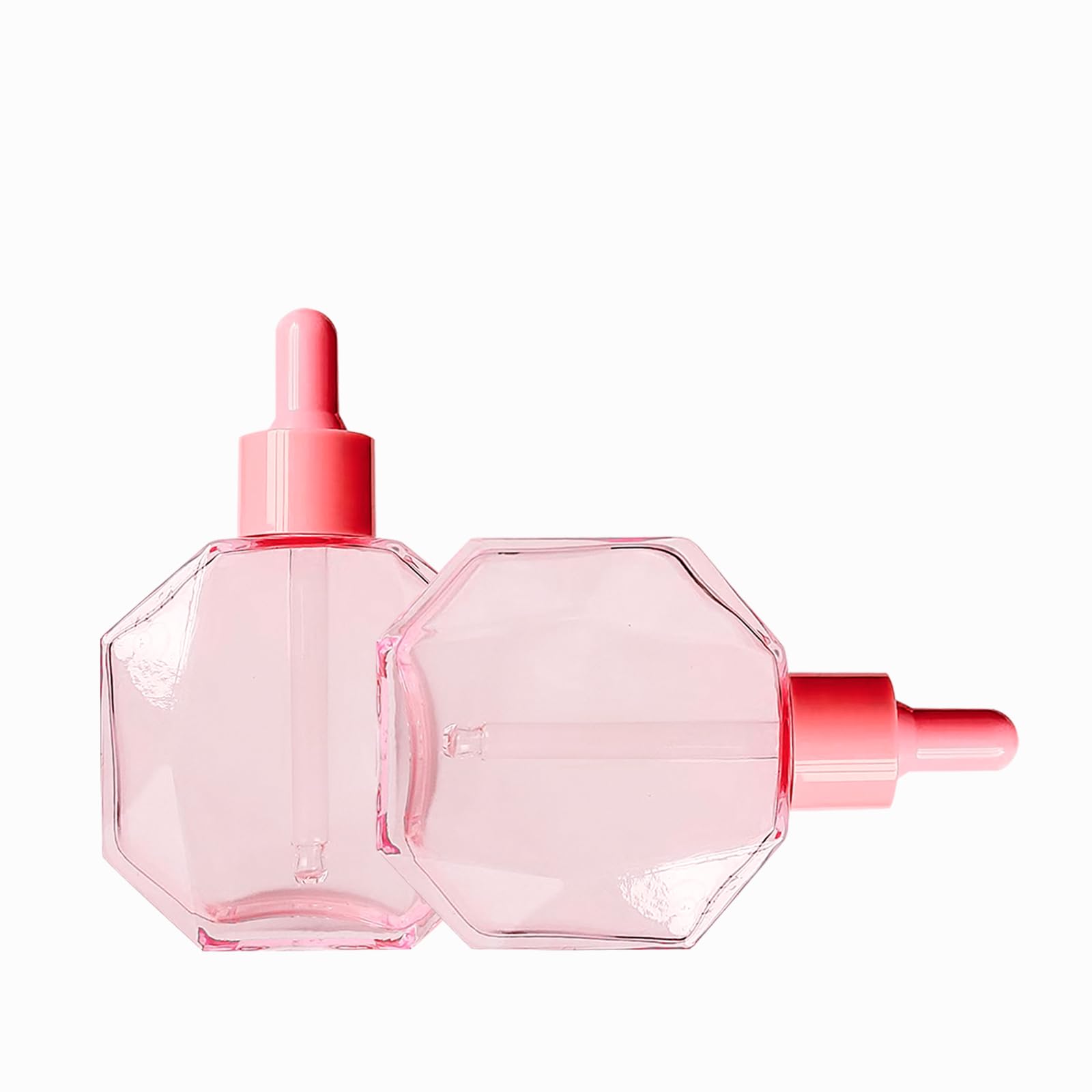 Botellas de vidrio rosa con cuentagotas de 50 ml, 6 botellas de vidrio de diamante con cuentagotas, para aceites esenciales, sueros de perfume, sueros y otros líquidos (-rosa, 50 ml)