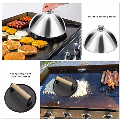 EAZY2HD Griddle Accessories Kit - 7 inch Cast Iron Burger Bacon Press with 10 Inch Heavy Duty Basting Cover Cheese Melting Dome for Flat Top Griddle Grill Cooking Indoor/Outdoor