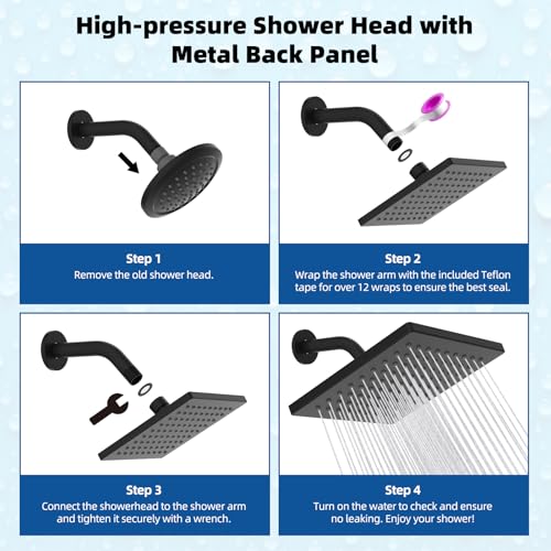 Hibbent cUPC Certified Thickness Metal 6'' Rain Shower Head, Matte Black - image 7