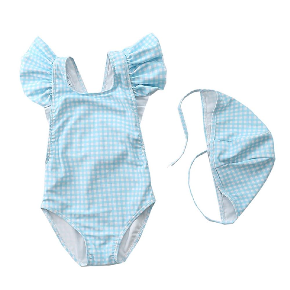 FreeLu Toddler Baby Girl Cross-Back Swimsuit One Piece Flounce Swimwear Summer Bathing Suit with Hat 18M - 6T