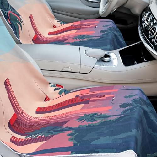 Image of 2 Pack Car Seat Towel Cover with Storage Bag, Los Angeles Street Scene | 63 x 32 in Car Towel Seat Cover Non Slip Waterproof, Gym Workout Swimming Running, Machine Washable Sweat Absorbent Protector