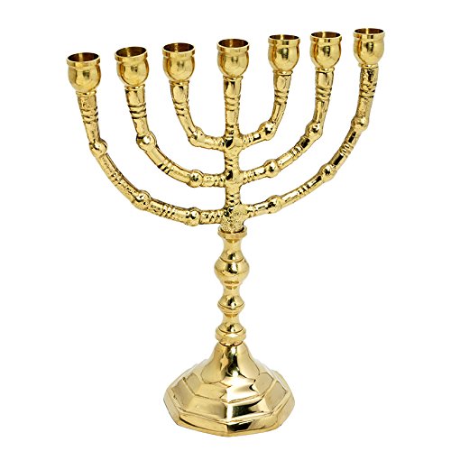 Jerusalem silver shop Authentic 8 inches Brass Copper Menorah Vintage Candle Holder Judaica Gift from Israel