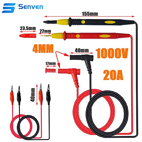 senvenelec 1000V 20A Kit de cables de prueba electrónicos para multímetro de, sonda de prueba de pinza de cocodrilo con cabeza de banana, utilizada para pruebas de laboratorio, pruebas eléctricas.