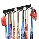 QBA Wall Mount Baseball Bat Holder, 12 Prongs Heavy Duty Steel Bat Rack Holds 22 Bats, Baseball Softball Bats Organizer on Dugout Fence Home Garage