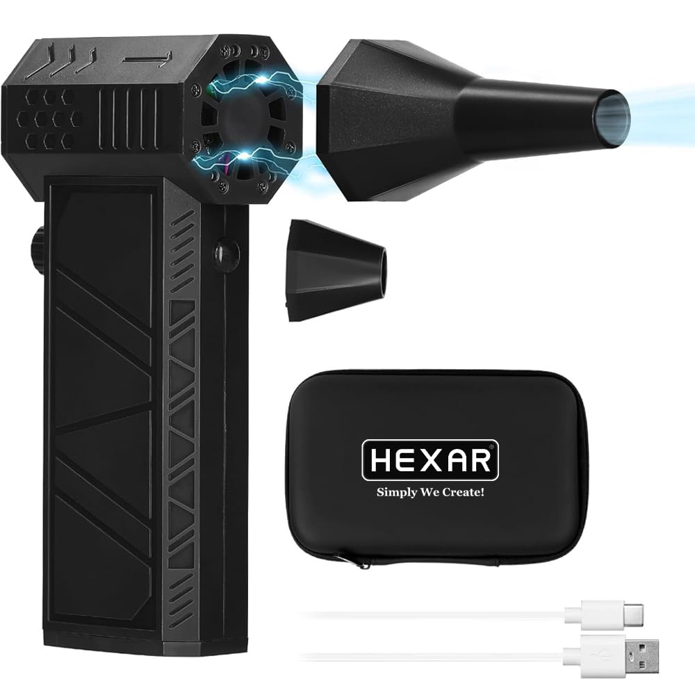 HEXAR® Portable Turbo Fan with Vacuum Kit, 140000 Rpm Blower Fan, 8000mAh Battery Mini Wind Blower BBQ Fan, Efficient Vacuum Cleaning for Cars Computers Sofas, Type C Fast Charging