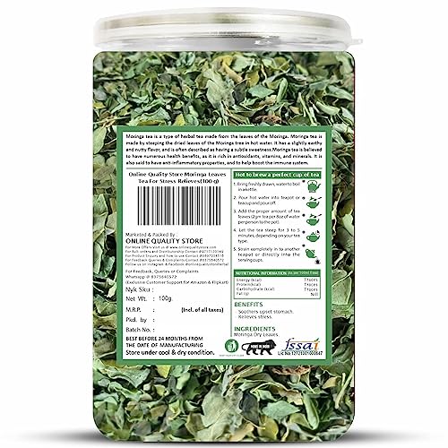Image of Online Quality Store Moringa Leaves Tea - 100g | Drumstick Leaf Herbal Infusion | Green Botanical Brew | Pure & Dried Beverage