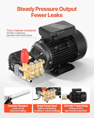 Image of VEVOR Electric Pressure Washer Pump Kit, 1950 PSI, 3.2 GPM, Triplex Power Washer Pump with 5 HP Motor 240 V, Adjustable Water Pressure, for Washing Cars, Gardens, Exterior Walls, Machinery Equipment