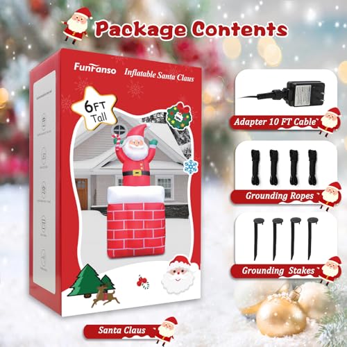 6 FT Christmas Inflatables Santa Claus in The Chimney Automatic Up and Down, Outdoor Blow Up Santa Claus Yard Decorations Built-in LED Lights, Indoor Yard Party Lawn Garden Holiday Decor by FunFanso - Used condition - Image 7