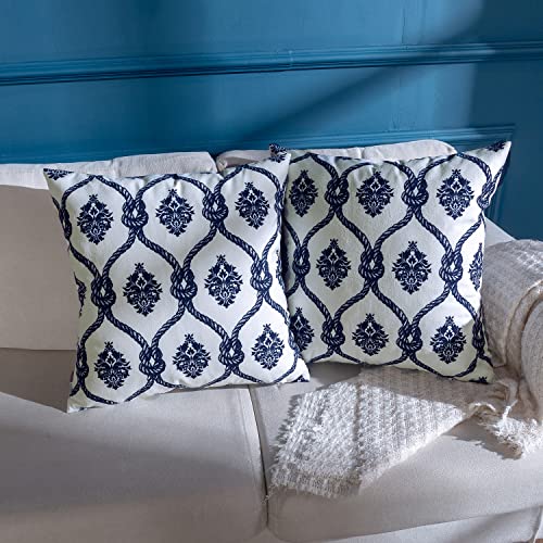Smile Of Hope, Navy Blue Decorative Throw Pillows Covers18X18 Inch, Soft Comfy Plush, Square Pillows Covers Cushion Cases For Couch Sofa Living Room, Printed Geometric Patterns, Set Of 2 #TOP2