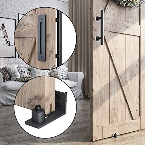 Image of SMARTSTANDARD 5FT Sliding Barn Door Hardware Whole Kit (Include 5ft Single Track Kit & Pull Handle Set & Floor Guide), Super Smoothly and Quietly, Easy to Install, Fit 30 inch Wide Door Panel (J Shape)