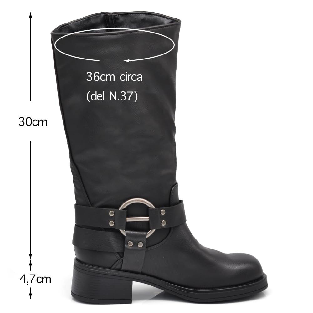IF Fashion Scarpe Stivali da Donna Al Polpaccio Biker Motociclista Con Multi Fibbie Anfibi 660-3