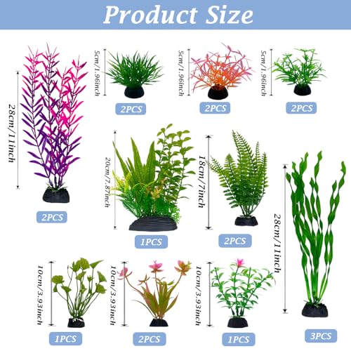 Image of Aquarium Plants,Artificial Fish Tank Decorations Decor Plastic Plants Set 18 Pcs Landscaping Decorations Fish Tank Accessories,Small to Large,Tc1804