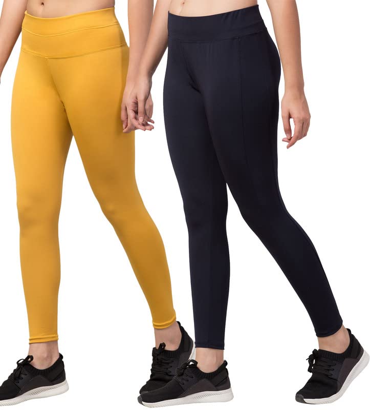 Image of BLUECON Gym wear Leggings Ankle Length Workout Pants | Stretchable Tights | Mid Waist Sports Fitness Yoga Track Pants for Girls & Women (Pack of 2)