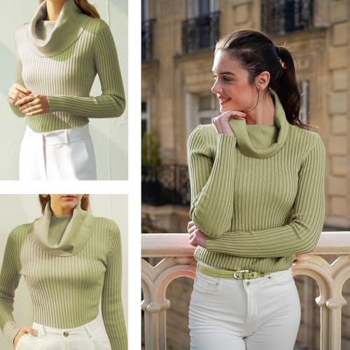 Image of v28 Women's Stretchable Cowl Neck Knit Long Sleeve Slim Fit Bodycon Sexy Sweater
