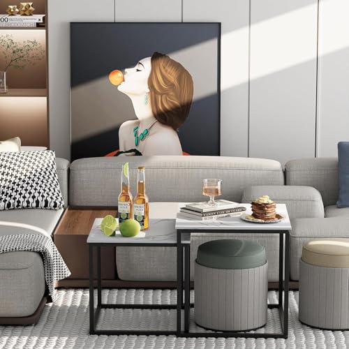 Huhote Quadratisch Couchtisch 2er Set, Moderne Wohnzimmertisch, Couchtisch Aus Holz, Wohnzimmertisch Klein, Beistelltisch, Sofatisch, Coffee Table für Wohnzimmer, Schlafzimmer, Büro, Schwarz+Weiß – Bild 5