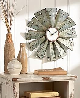 Metal Windmill Rustic Country Primitive Clock Wall Decor by KNL Store
