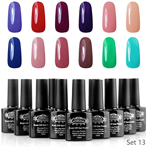 Perfect Summer Pro UV/LED Soak Off Gel Nail Polish, Indian Summer" Pure Colors Kits - Pack of 12, 10ml Each (Set #13)