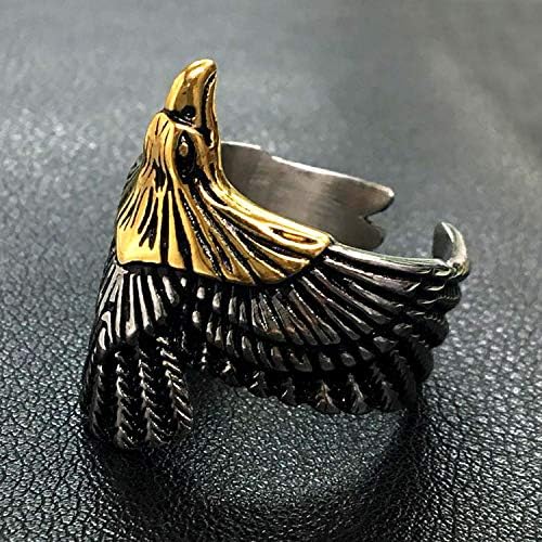 Stainless Steel Gold Eagle Head Bird Biker Ring For Men, Size 7-153