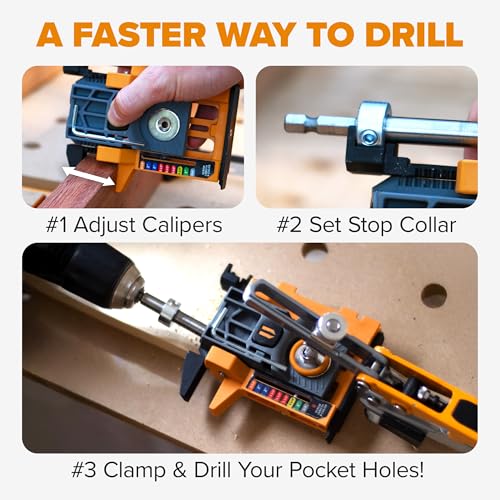 Image of BORA Automatic Mini Pocket Hole Jig Kit with 3 inch Face Clamp & 50pc Screw Set Auto-Adjusting Portable Pocket Hole System for Woodworking Best Drill Jig for Angled Holes Pocket Screw Jig Tool Set