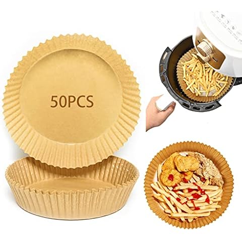 Air Fryer Disposable Paper Liner, 50PCS Non-Stick Air Fryer Liners, 7.9inch Baking Paper for Air Fryer Oil-Proof, Water-Proof, Food Grade Parchment for Baking Roasting Microwave Cover