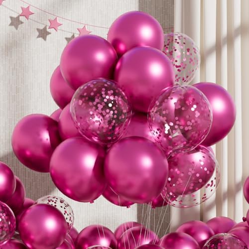 RainbowQ Party Luftballons Rosa, 55 Stück Magenta Metallic Konfetti Ballons 12 Zoll Latex Luftballon für Geburtstag Hochzeit Verlobung Brautparty Jubiläum Dekoration