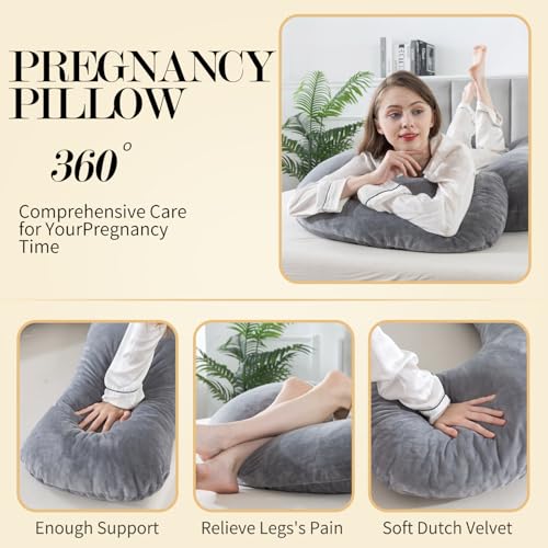 Whatsbedding Pregnancy Pillows For Sleeping, J Shaped Full Body Maternity Pillow For Adults thumb #4