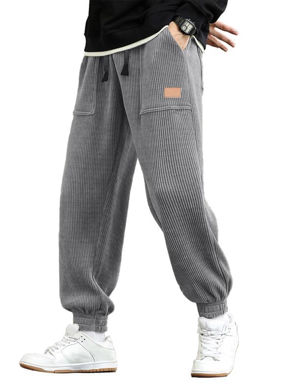 JMIERR Mens Corduroy Joggers Pants Casual Cargo Pants Drawstring Elastic Waist Baggy Tapered Sweatpants with Pockets