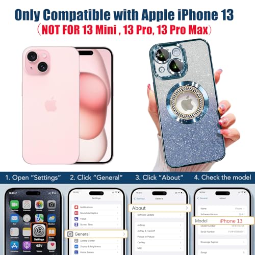 Image of Misscase for iPhone 13 Magnetic Case Compatible with MagSafe,Full Protection Slim Shockproof Anti-Scratch Glitter Case with Camera Lens Protector Logo View Dust-Proof Net for Women Blue