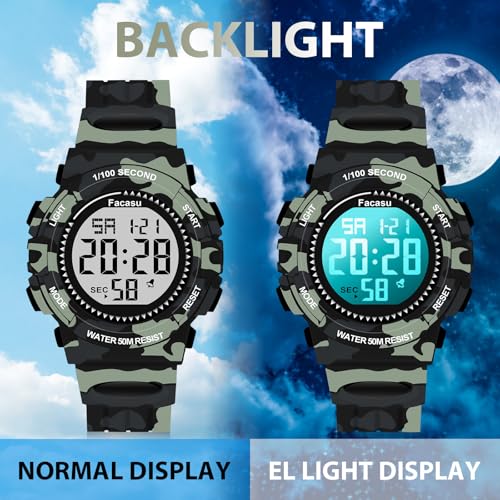 Image of Kids Watch Digital for Boys-Waterproof Kids Sports Watch with Light, Alarm&Snooze,Stopwatch Military Design Silicone Band Gift for Birthdays,Christmas Outdoor Activities(8+ Years)