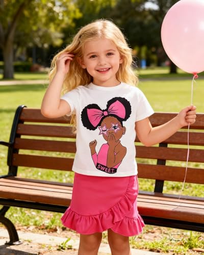 Image of Kids Toddler Girl Summer Clothes Letter Printed T-Shirt Top+ Floral Skirt 2pcs Girl's Skirt Set