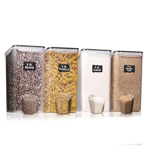 Cereal Container Storage Set - 100% Airtight Food Storage Containers, 18 Labels and Pen, Great for Flour - BPA Free Dispenser Keepers (135.2oz) 4PC - Shazo