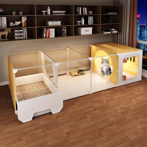 透明ケージ付き猫用トイレ収納 コンパクトで省スペース DIY 猫用ハウス 鍵付き猫用ドアあなたの猫に最適な快適な住まい 脱走防止 おしゃれ(140*45*35cm)