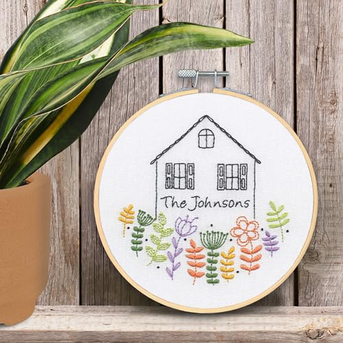 Image of Dimensions Welcome Home Embroidery Needlepoint Kit for Beginners, 6 inch Diameter Hoop, Multicolor, 5 Pieces