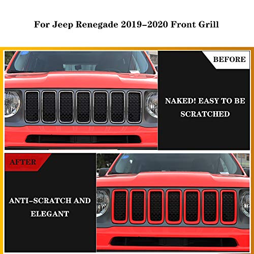Image of Front Grill Grille Inserts Black ABS with Jeep Renegade 2019-2023 | Grille Frame,Scratch&Color Fading Prevention, Easy Tape Install,Exterior Fecorative Trim