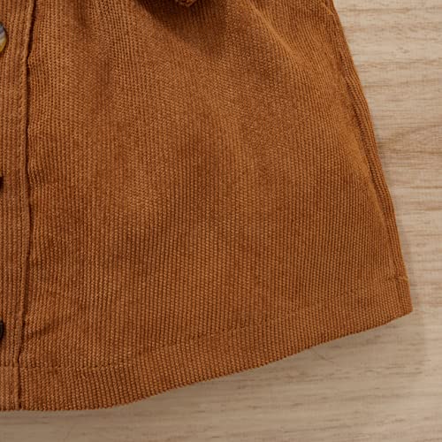 Toddler Baby Girl Fall Winter Clothes Solid Knit Ruffle Pullover Tops Corduroy Mini Skirts Outfits ( W Black Tops Brown Corduroy Skirt Set, 3-4T ) #TOP5