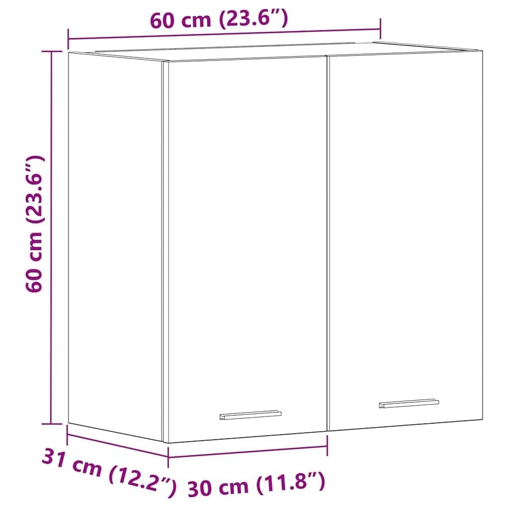 vidaXL Armoire Murale Lyon, 60x31x60 cm, Bois reconstitué, Blanc, Meuble Suspendu, Rangement Salle de Bain & Cuisine, Charge Max 60 kg