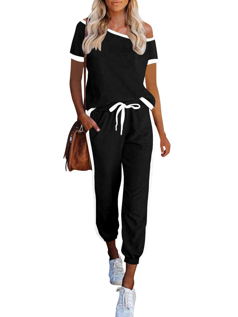 Buy LOGENE Women's Sweatsuit Two Piece Lounge Sets Short Sleeve Off