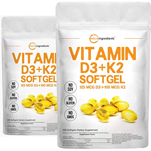 2 Pack Vitamin D3 and K2, 300 Liquid Softgels for Better Absorption, 2 in 1 Support for Your Heart, Teeth and Joint Health, No GMO