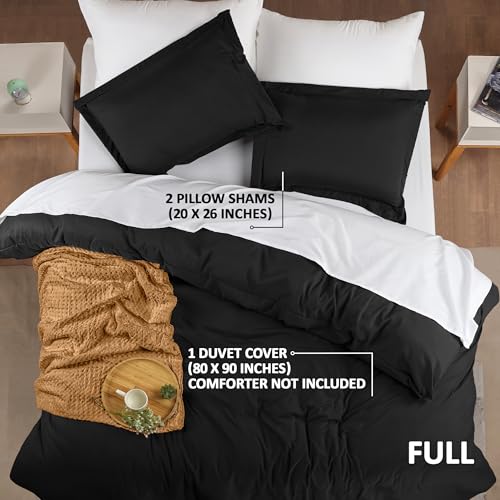 Utopia Bedding Duvet Cover Full Size - 3 Piece with Zipper Closure - 1 Comforter Cover 80X90 Inches & 2 Pillow Shams 20X26 Inches (Black) Comforter Not Included