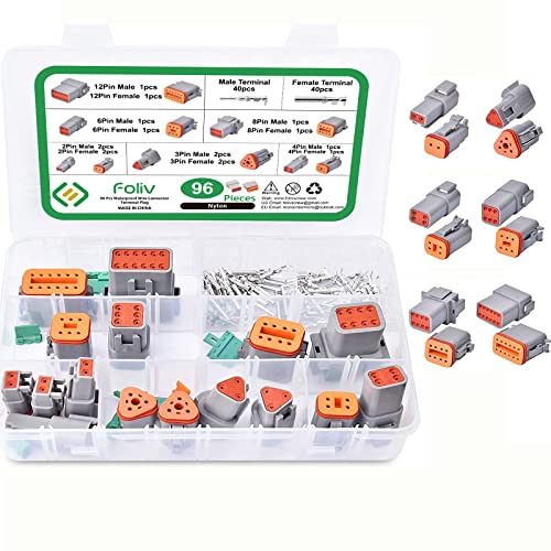 FOLIV Electrical Wire Connector Plug - FOLIV 96pcs 8 Sets 2 3 4 6 8 12 Pin 22-16AWG Waterproof Sealed Auto Gray Male and Female Terminal Connectors for Motorcycle,Truck, Car, Boats,Scooter