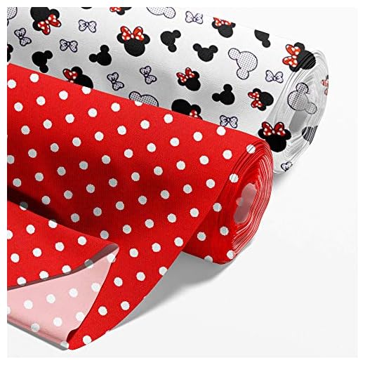 Tissu coton au mètre lot de tissus Set: 2x 100x160 cm - tissus à coudre tissus à coudre coton 1. Souris, points blancs sur rouge