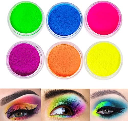 FindinBeauty Neon Pigment Eyeshadow Powder UV Glow Blacklight 6 Mixed Bright True Colors Eye Shadow Pigments Fluorescent Matte Mica Dye Colorant Neon Makeup Set (6NE)