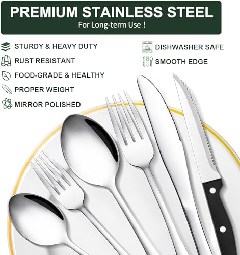 image for 49-Piece Silverware Set with Organizer, CEKEE Stainless Steel Flatware