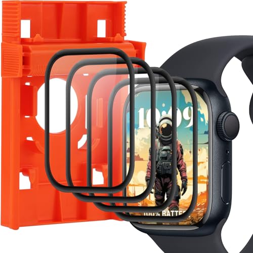 Beukei Panzer Schutz Glas für Apple Watch Series 6/5/4/SE/SE2/SE3 44mm 4 Stück glasschutzfolie mit Auto-Installationsbox[Anti-Kratzen][Sans Bulless][9H Härte] Film