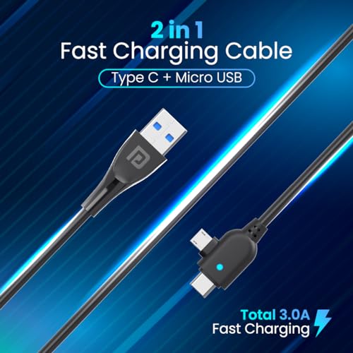 Image of Portronics Konnect Spydr 2 Multi-Functional Charging Cable (Type C + Micro USB) 3.0 A Output, PVC Material(Black)