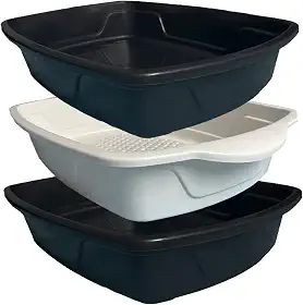 Kit Caixa Bandeja Higênica Diário Para Areia de Gato Com Duas Bandejas e Uma Peneira Cat Clean Produto Pático Para o Seu Dia a Dia (Preto)