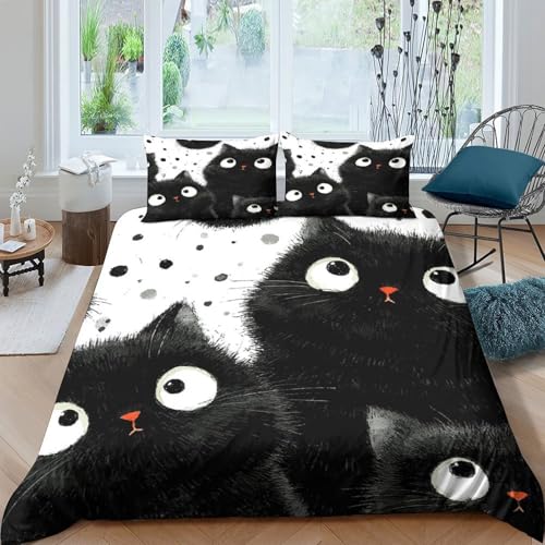Parure de lit chats noirs 3D microfibre hypoallergénique douce et résistante ado
