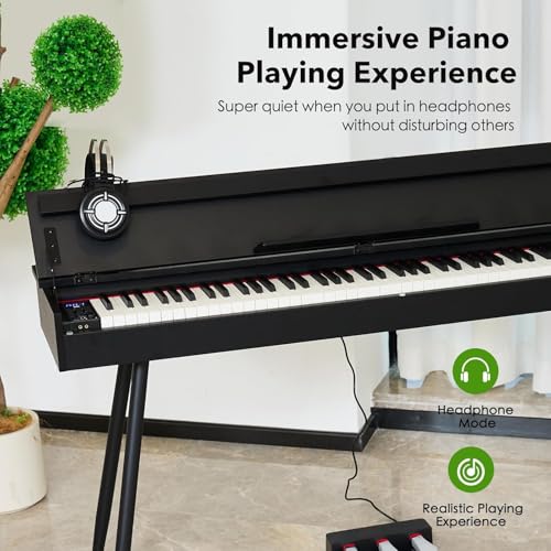 Image of Digital Piano 88 Key Weighted Keyboard,Full-Size Desk Progressive Hammer-Action Electric Piano For Beginners, With Sheet Music Stand, Pedal,Power Adapter, Headphone Mode, Usb-Midi