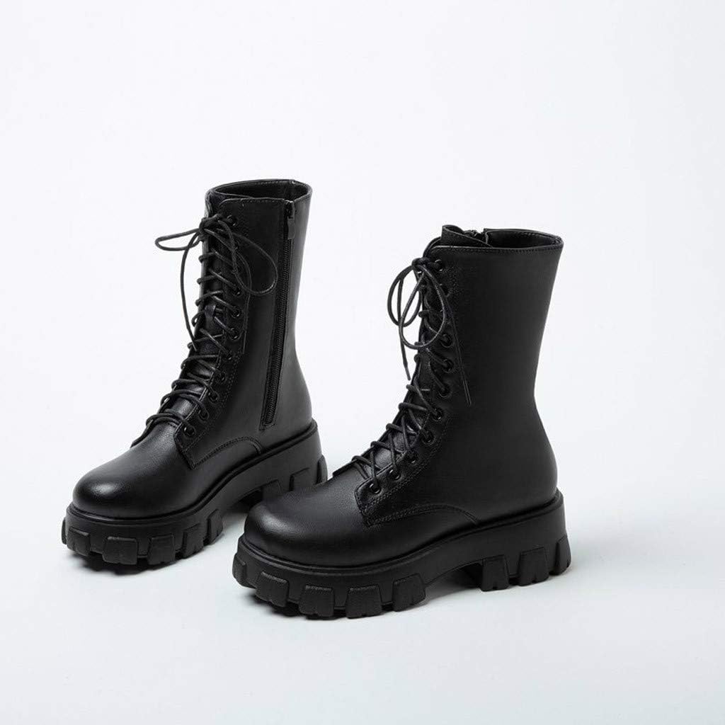 Men's Leather Platform Combat Boots Fashion Side Zipper Lace Up Chunky Lug Sole High Top Motorcycle Boots Comfort Waterproof Non-Slip Ankle Booties